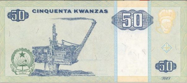 50 kwanzas pengeseddel-fra Angola med Draugen- plattformen som motiv